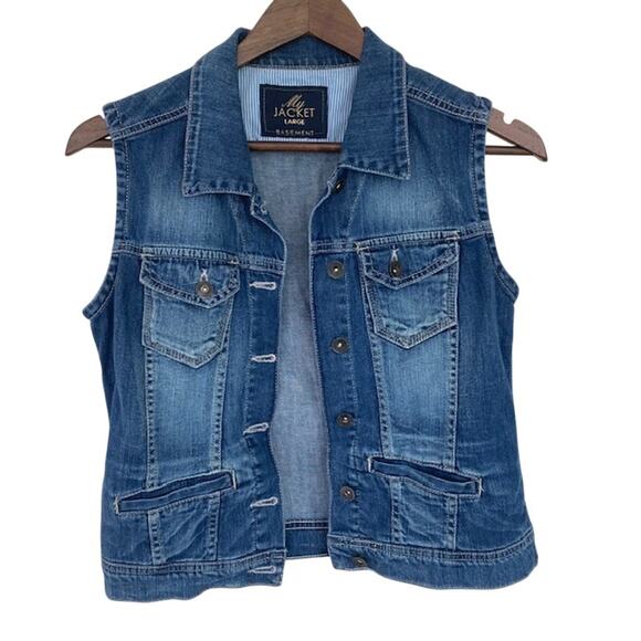 Basement Jeans "My Jacket" Denim Button Front Vest - Large - Picture 1 of 5